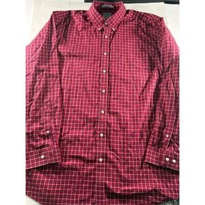 LL Bean Button Up Shirt Mens XXL Tall Red Plaid Wrinkle Resistant Cotton